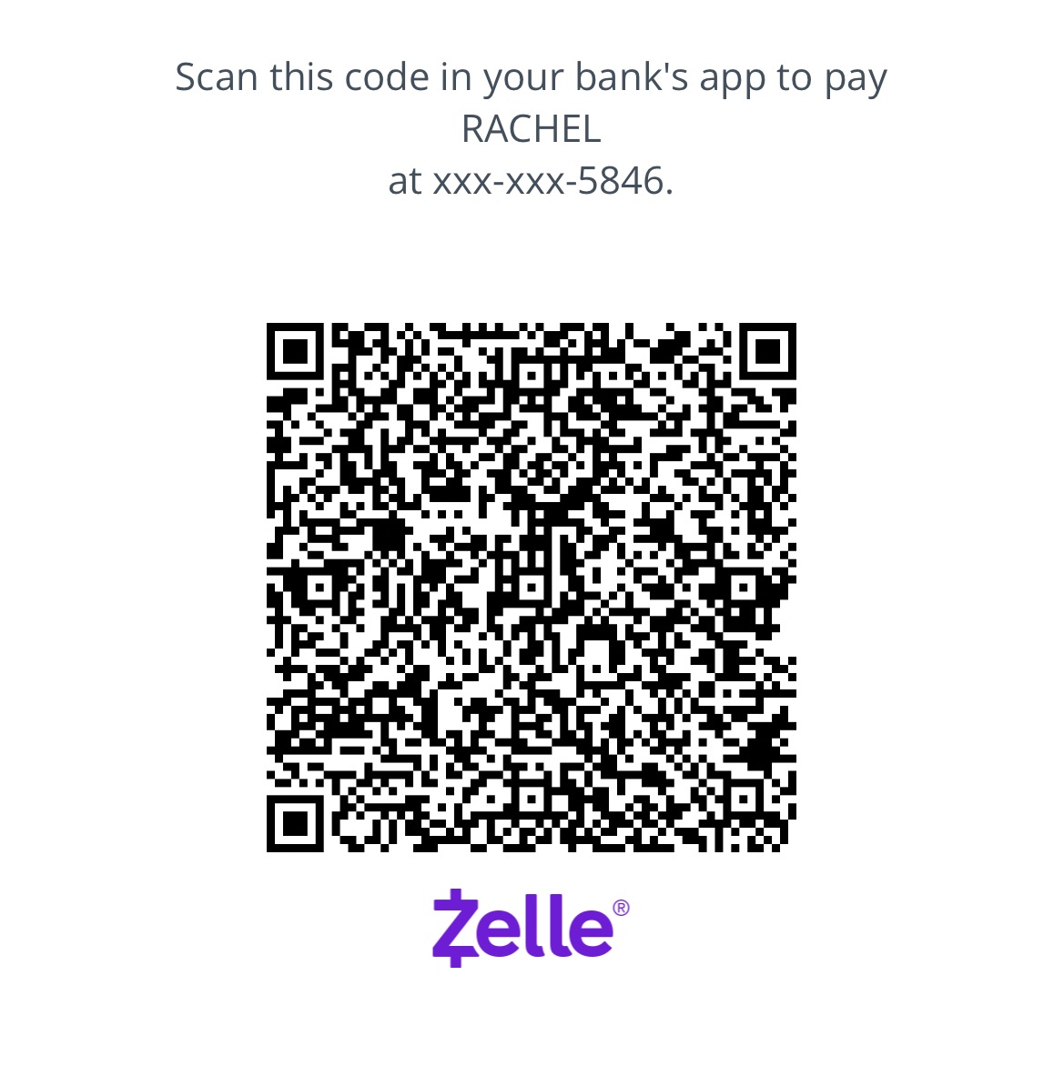 Zelle QR Code for Brent & Rachel